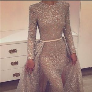 Portia & Scarlett Silver Long Sleeve Evening Gown